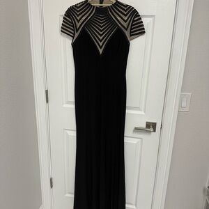 Betsy & Adam Black Maxi Dress with Sheer Accents